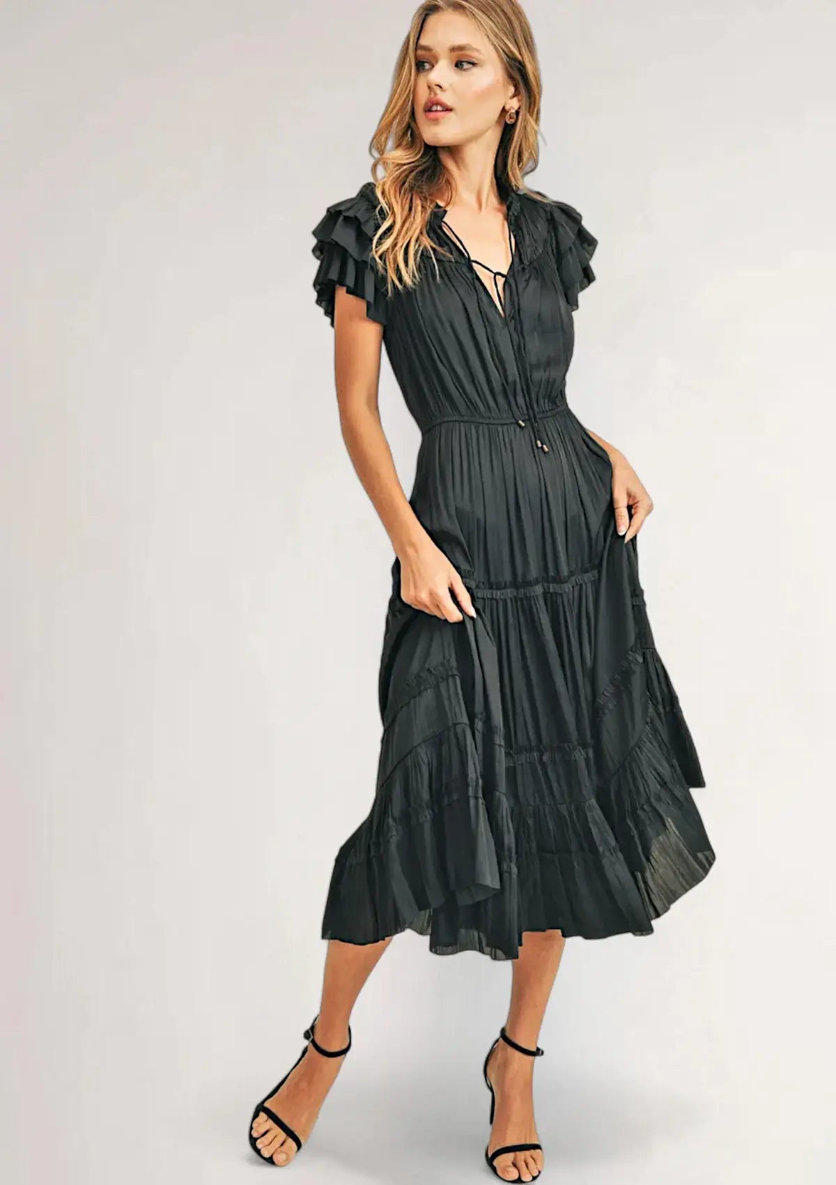 Year-End Clearance Kianna Ruffle Sleeve Dress - Black
