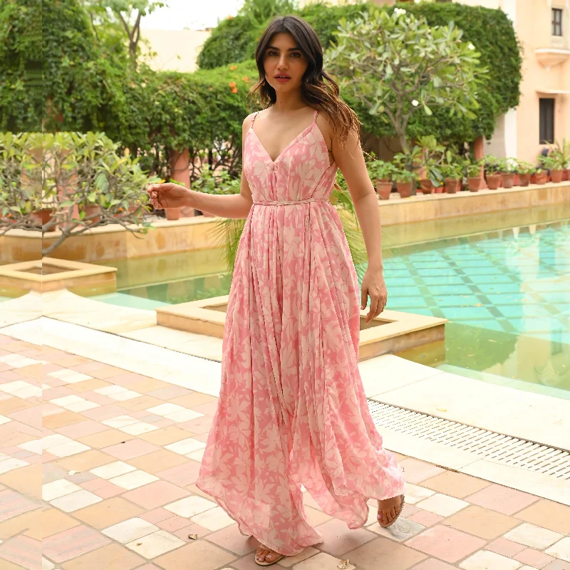 Closeout Sale Light Pink Floral Dropcrotch Jumpsuit