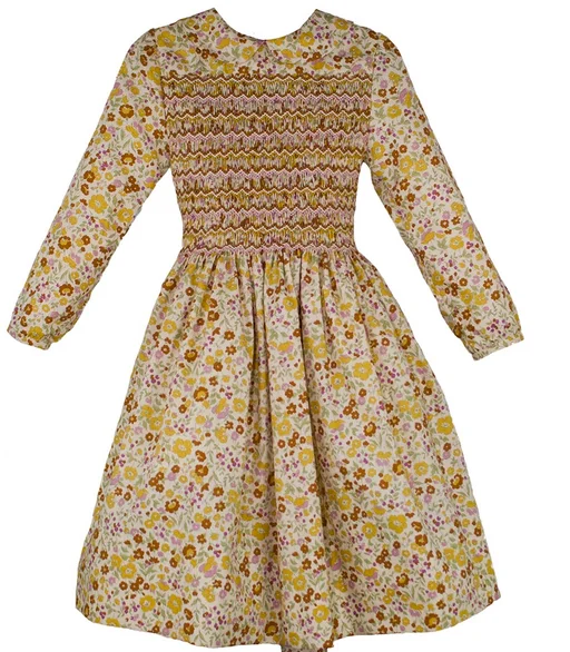 Deal of the Week Long Sleeve Hand Smocked Fall Floral Girls Dress