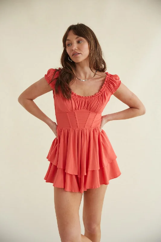 Discount Deals Mackenzie Corset Puff Sleeve Ruffle Romper