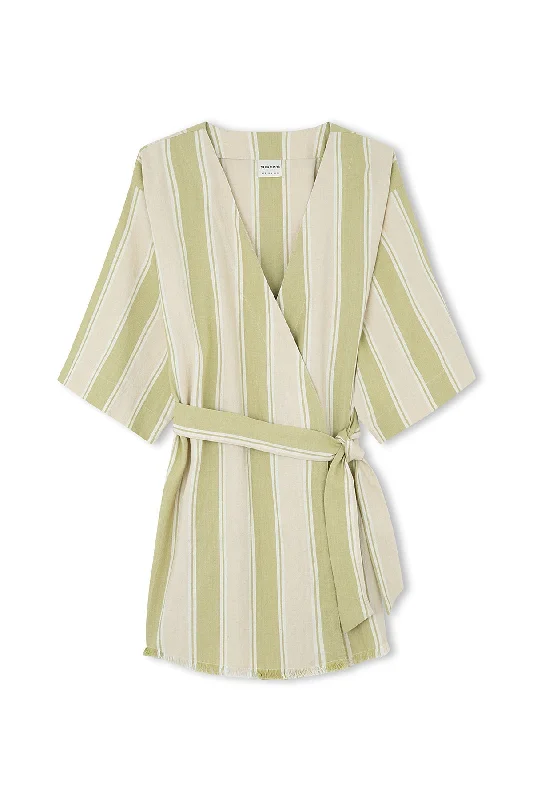 Special Price Olive Stripe Organic Cotton Kimono