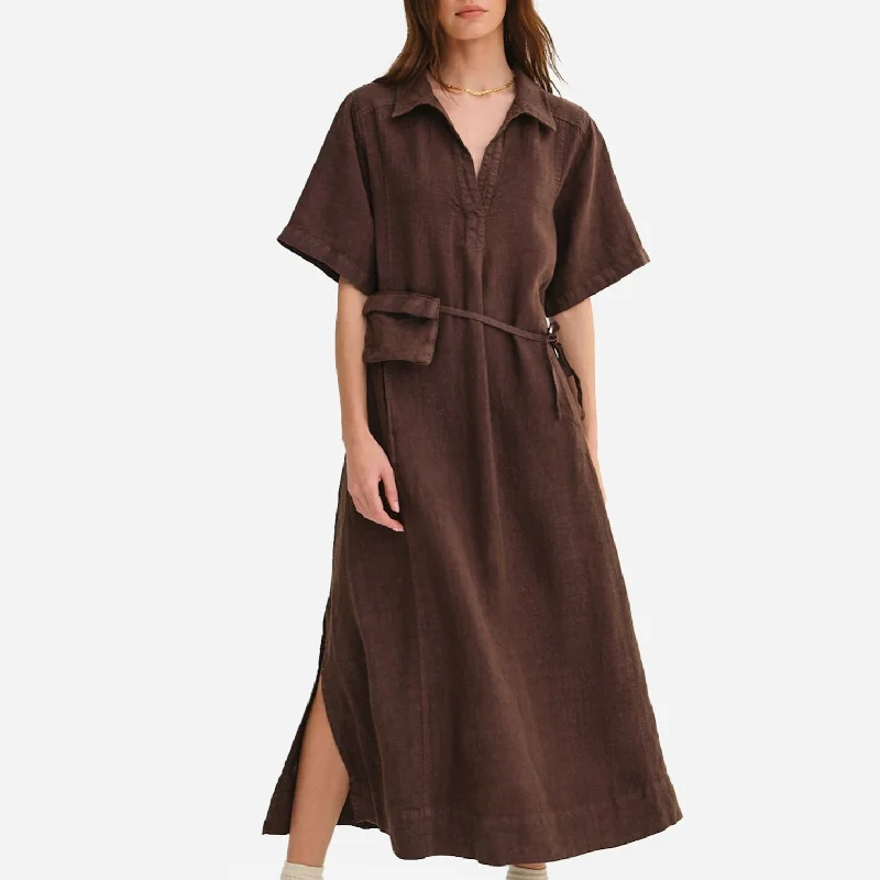 Deep Discounts Organic Linen Belt Maxi Dress