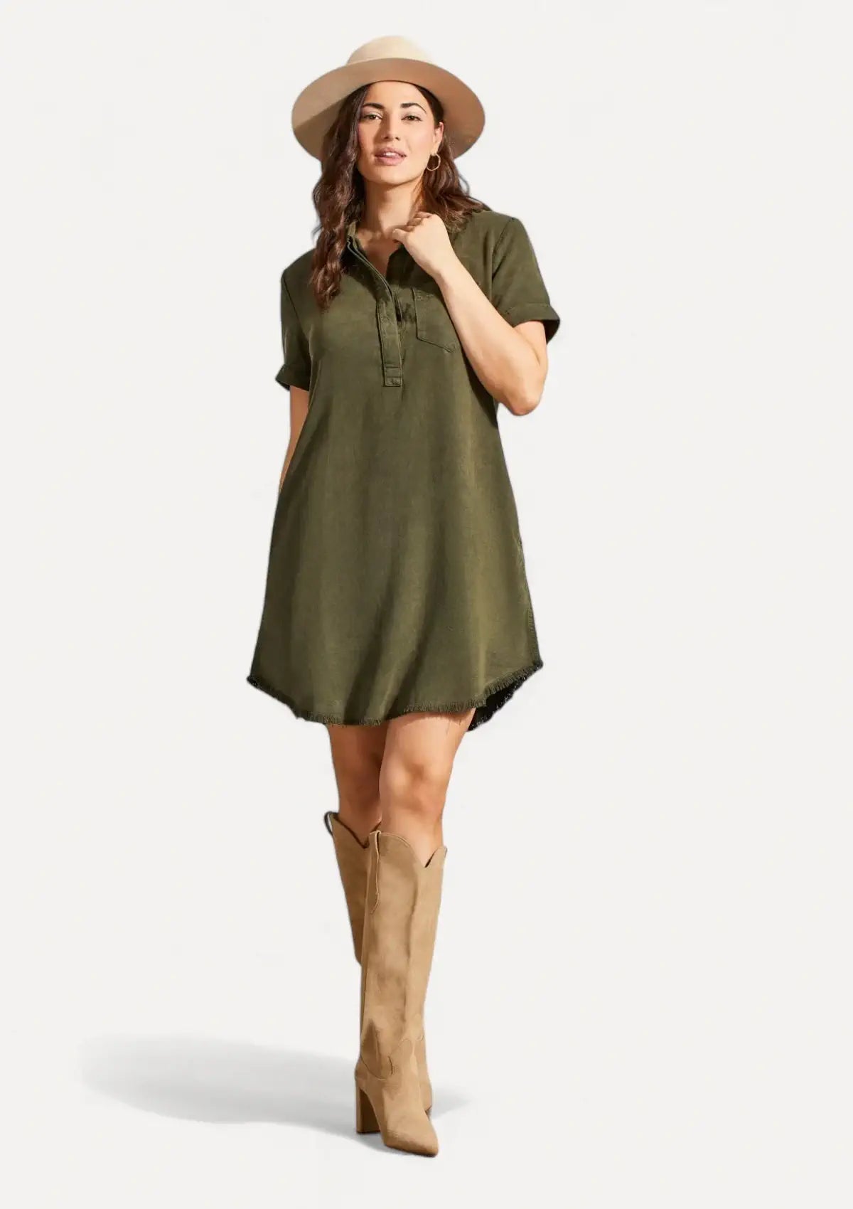 Exclusive Online Offer Pop Over Shirt Dress - Olive