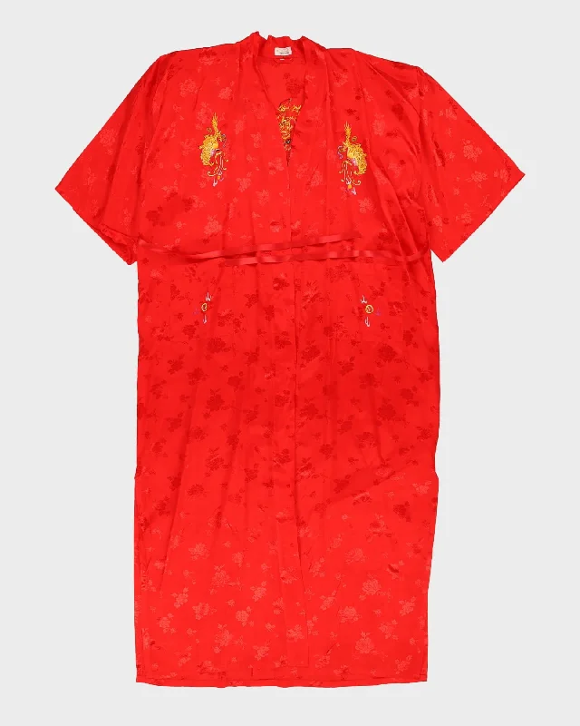 Daily Deals Red With Dragon Embroidery Dressing Gown - L