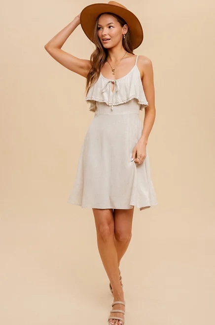 Act Now Oatmeal Ruffle Mini Dress