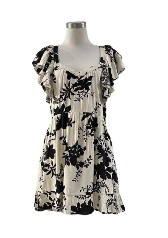 Price Reduction Ruffle Sleeve Mini Dress - White Black