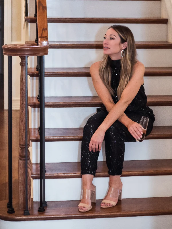 One-DAY Sale Sharon Sequin Halter Jumpsuit - Black