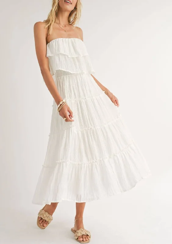 Price Slash Tube Ruffle Tier Dress - White