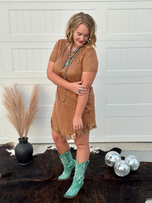 Customer Appreciation Sale Fringe Suede Dress - Camel