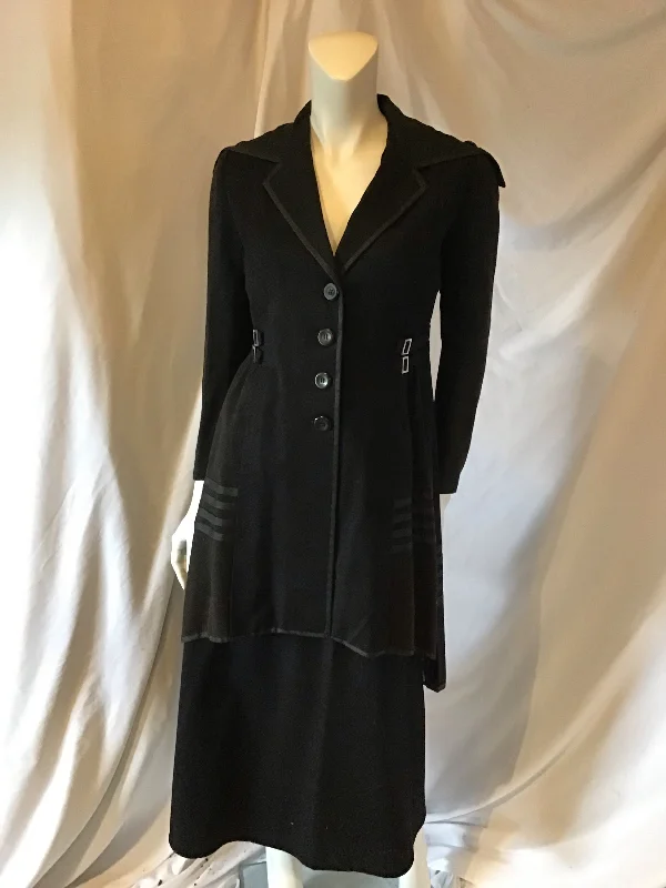 Year-End Clearance 1915 Black Wool Edwardian Two Piece Walking Suit size 8