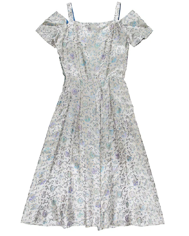 Limited Time Discount Vintage 1950s Aquamarine Brocade Evening Dress - S
