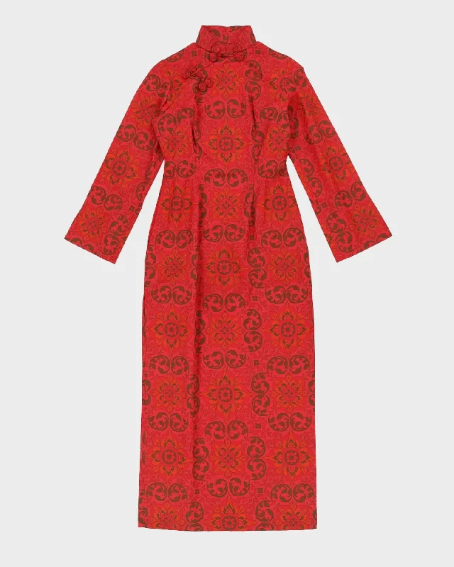 Deep Discounts Vintage 1960s Maroon Patterned Cheongsam Dress - XXS