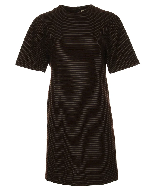 Markdown Madness Vintage 1970s Chocolate Striped Knit Dress - M