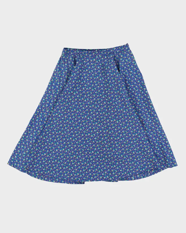Don't Wait Vintage 1980s Blue Patterned Midi Skirt- S