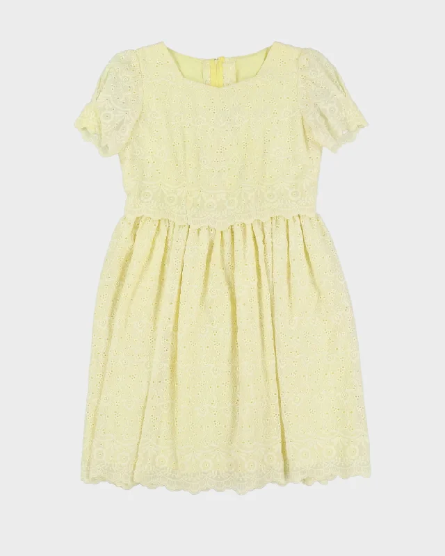 Steals and Deals Vintage 1980s Yellow Lace Tea Dress - S