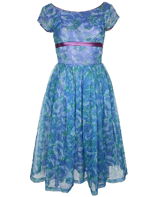 Friends and Family Sale Vintage 50's Blue Midi Dress - S