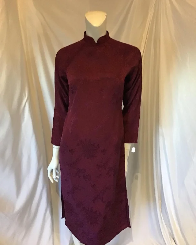 Instant Discount 1950s Burgundy Silk Chinese Qipao Dress size -6/8