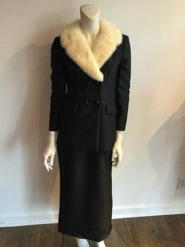 Shop and Save 1960s Lillie Rubin Black silk Faille with  White Mink Collar  Evening Suit size 6/7