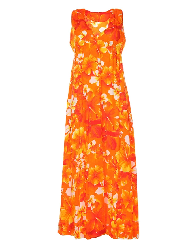 Mega Deal Vintage 70s Orange Hawaian Floral Maxi Dress - S