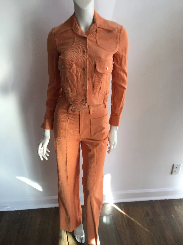 Deal Mania 1970's Tangerine Cotton Corduroy Pant Suit size 2