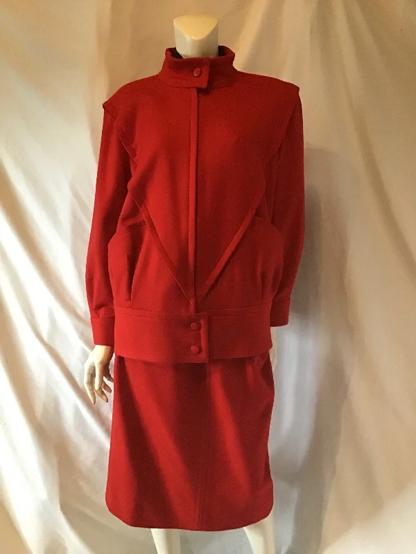 Weekend Special Courèges 1980's Red Wool Suit with blouse Size 8
