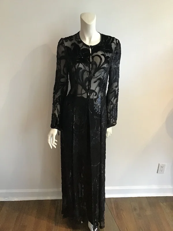 Act Fast 1990s Escada Black  Long Silk burnout velvet Tunic and Silk Pants Size 8