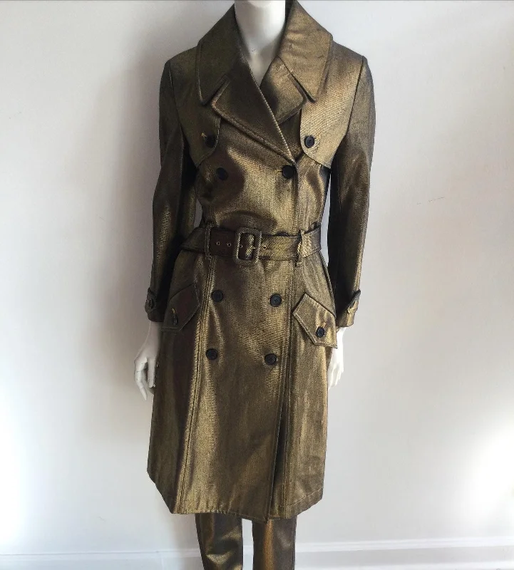 Price Drop Alert 1990's Metallic Gold Trench Coat with Matching Pants size 6