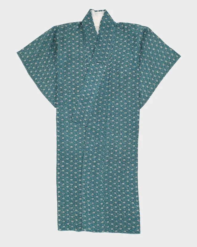 Price Reduction Green Floral Pattern Silk Kimono - S