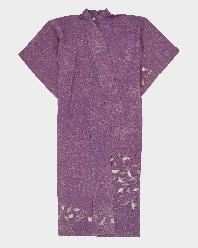 Online Only Purple Leaves Pattern Kimono - M