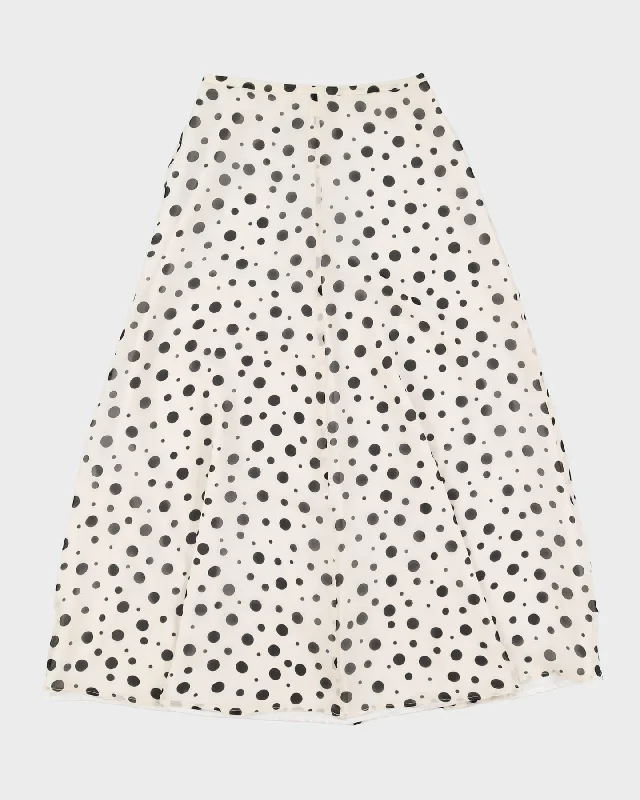Instant Discount White With Black Dots Chiffon Skirt - S