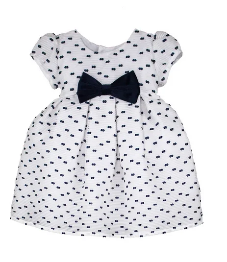 Act Now White Striped Organza Dress with Navy Bows