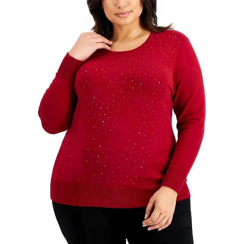 Blowout Deals Anne Klein Womens Plus Embellished Knit Pullover Sweater