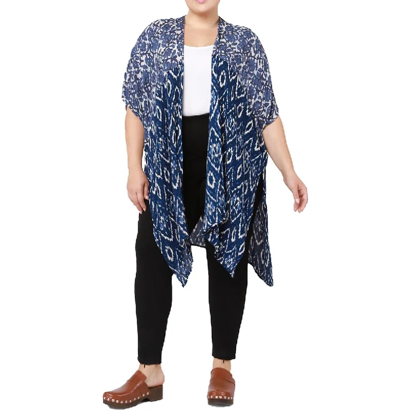 Limited Quantity Black Tape_ Womens Plus Floral Printed Open Front Kimono