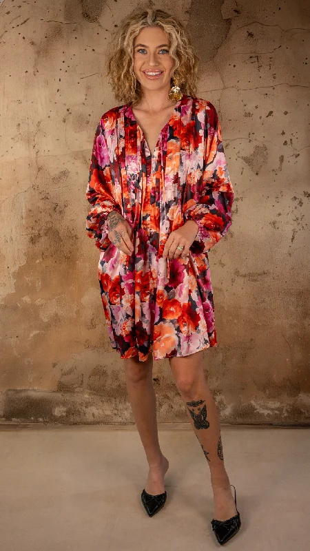 Hurry In Brittany Coral Mix Floral Dress