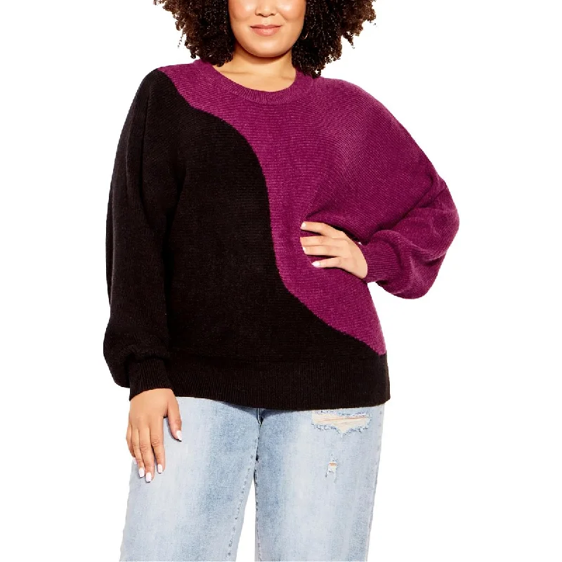 Closeout Sale City Chic Womens Plus Knit Colorblock Crewneck Sweater