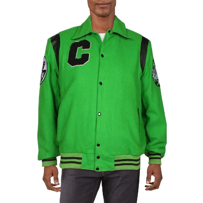 Closeout Cool Creative Mens Hope Faux Leather Trim Patchwork Bomber Jacket