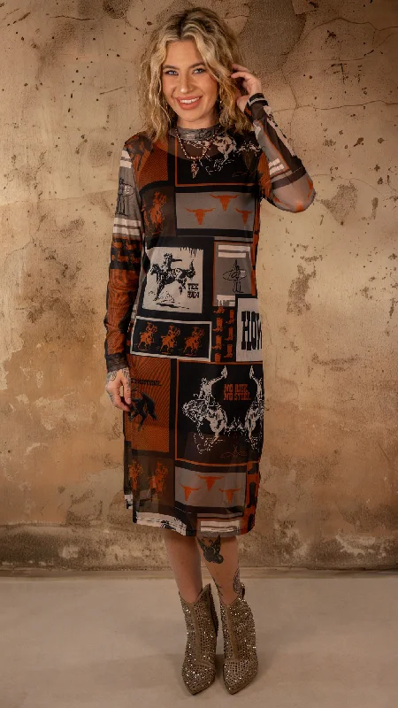 Final Sale Cowtown Collage Mesh Dress