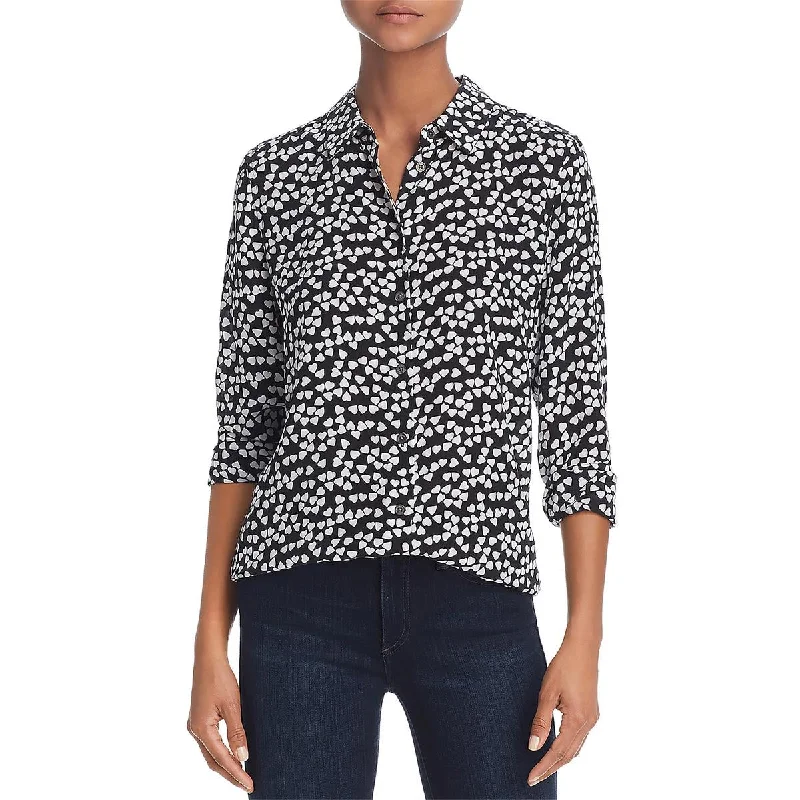 Great Bargains Equipment Femme Womens Heart Pattern 100% Silk Button-Down Top