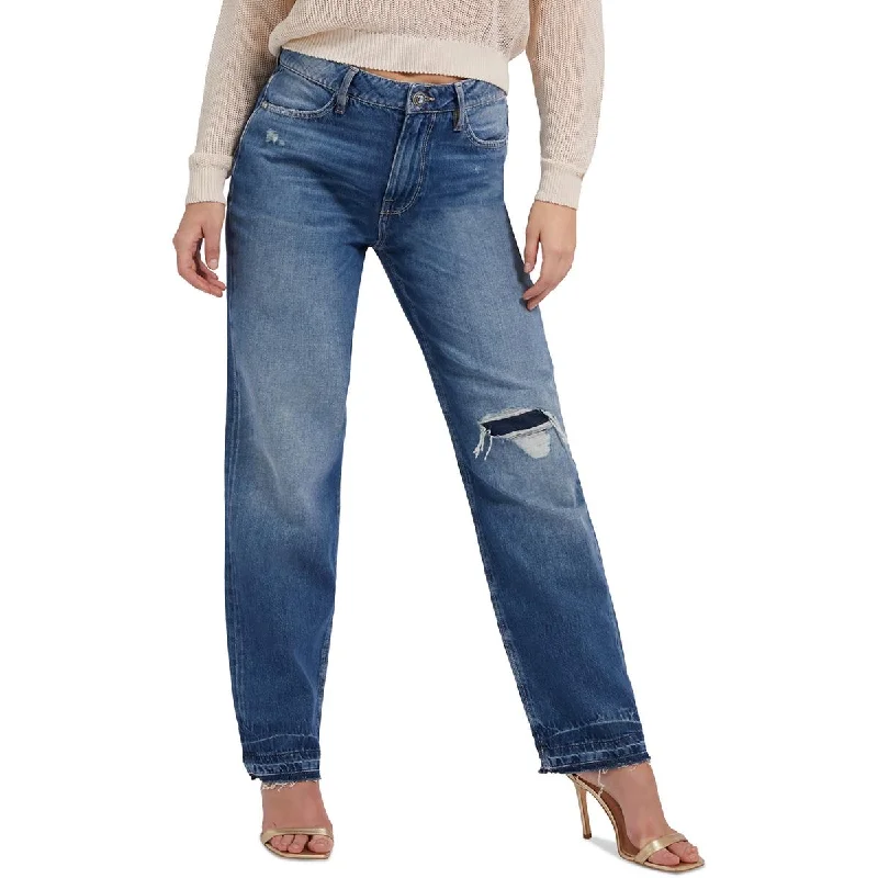 Anniversary Sale Guess Womens HOLLYWOOD High Rise Distressed Straight Leg Jeans
