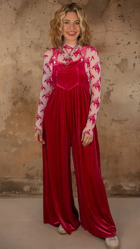 Value Deals Monica Hot Pink Velvet Overalls