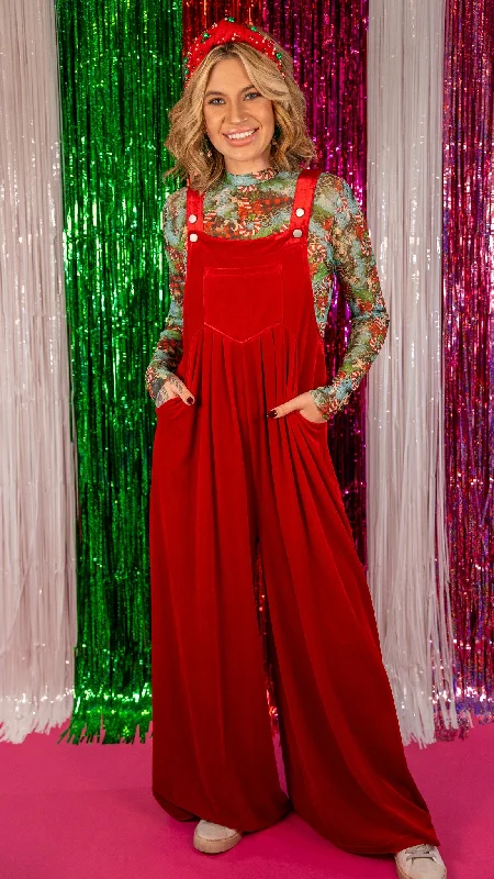 Bargain Bin Monica Red Velvet Overalls