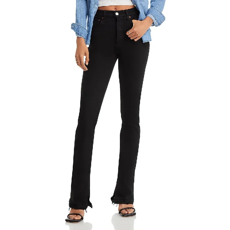 Deal Dash RE/DONE Womens High Rise Frayed Hem Bootcut Jeans