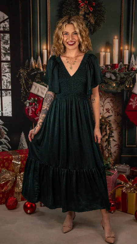 Friends and Family Sale Rebecca Hunter Green Satin Dress