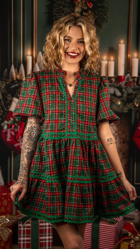 Inventory Reduction Sleigh Ride Christmas Plaid Dress