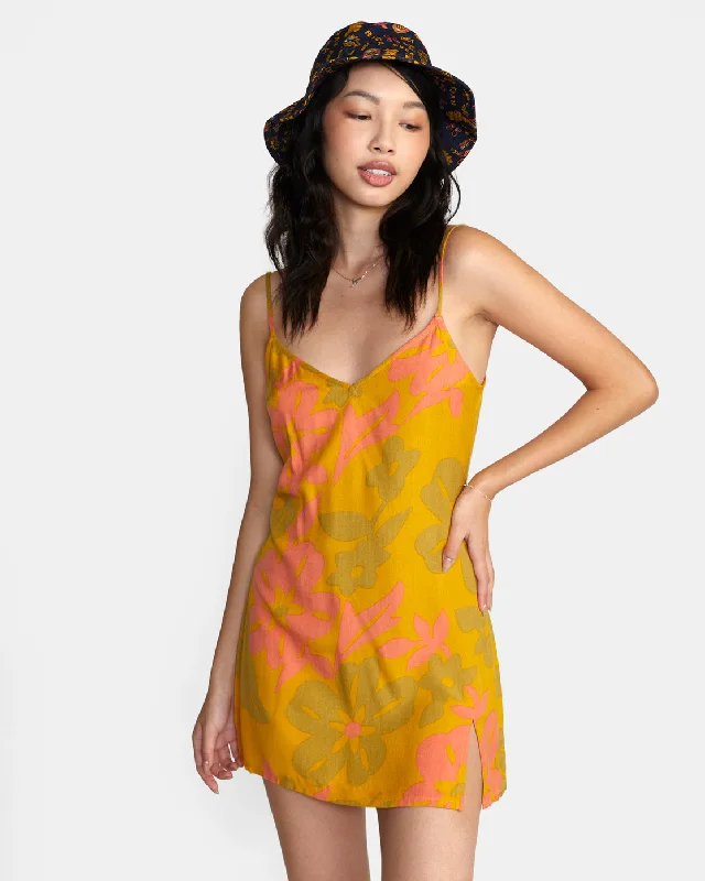 Big Savings Slip Up Mini Dress - Tawny Gold