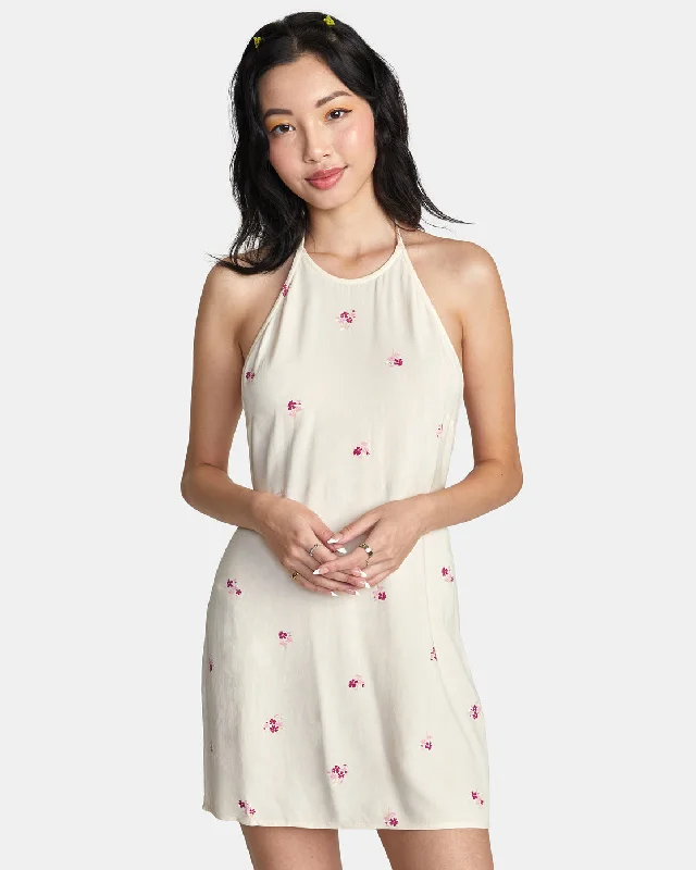 Act Now Straight On Halter Dress - Cream
