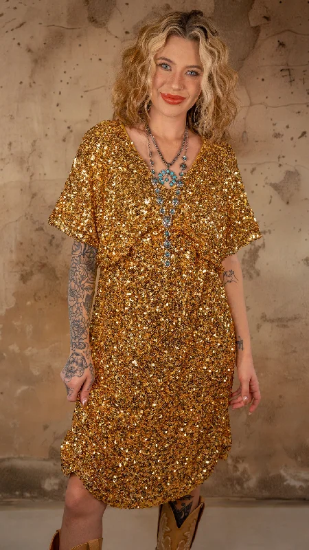 Special Discount Too Glam Gold Sequin Dress