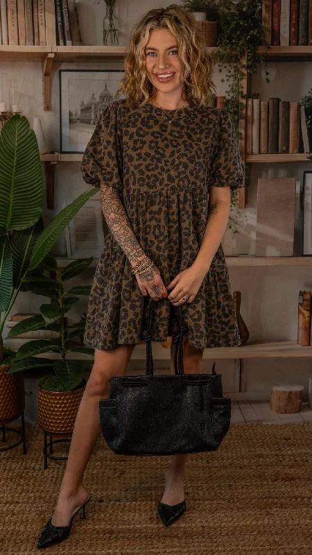 Act Fast Traci Cheetah Denim Tiered Dress